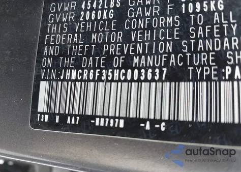 2017 Honda Accord Hybrid из США, поврежденный, VIN JHMCR6F35HC003637